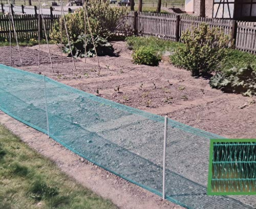 Landkaufhaus Mayer Engmaschiges Hütenetz 80cm hoch mit Doppelspitze (11 Pfählen) -20m lang - in Schwarz/Grün