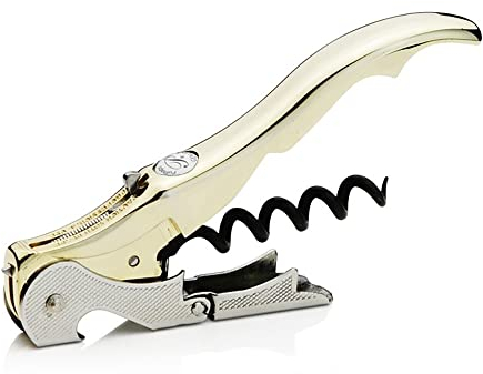 PULLTAP'S GENUINE Slider Boss 150 - Sacacorchos de camarero premium profesional - Fabricado en España - Con doble palanca articulada, navaja cortacápsulas tipo cúter y abrebotellas (Dorado)