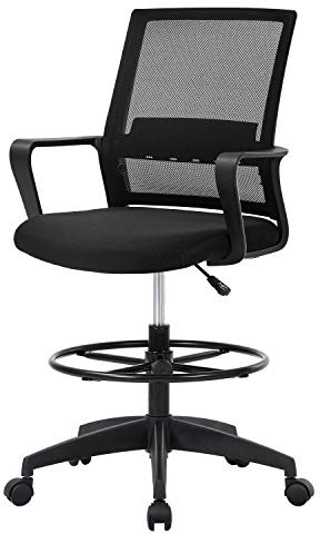Drafting Chair Tall Office Chair Mesh Ergonomic Mid-Back Desk Chair with Adjustable Foot Ring for Executive Computer Standing Desk, Black