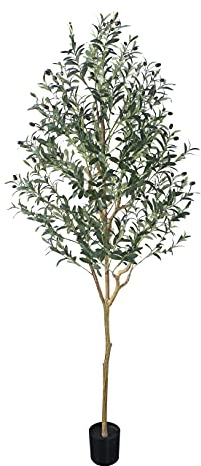 Phimos Artificial Olive Tree Tall Fake Potted Olive Silk Tree with Planter Large Faux Olive Branches and Fruits Artificial Tree for Modern Home Office Living Room Floor Decor Indoor (6.23FT)