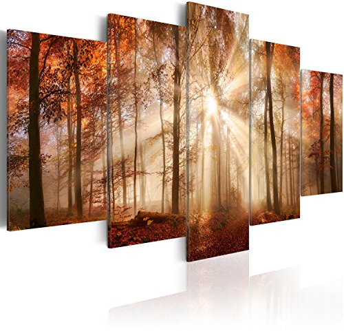 B&D XXL - Quadro Acustico Astratto Bosco Foresta 5 pezzi schiuma acustica Quadri Moderni Camera da Letto - Stampa su Tela - Pannelli Fonoassorbenti Decorativi - Fonoassorbente Acustiche