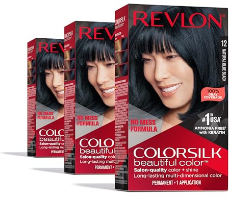 Revlon Colorsilk Beautiful Color Permanent Hair Color, (OLD VERSION) 12 Natural Blue Black (Pack of 3)