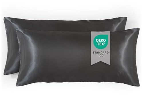 Blumtal Kissenbezug 50 x 70 Satin, 2 Stück - Oeko-TEX zert. Satin Kissenbezug (100% Mikrofaser) extra weich & waschmaschinenfest - haarfreundliche Bezüge Kissen - Bezug Kissen Anthrazit