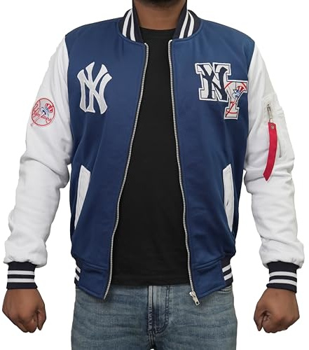 Chaqueta bomber de baloncesto NY Yanks para hombre, MA-1, Liga de Béisbol, vintage, New York, Varsity, chaqueta de poliéster para hombre, Azul, Small