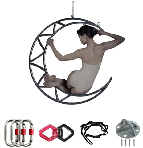 Aerial Hoop Moon Lyra Luftreifen mit Luftaufhängung, Schwarzer Akrobatik-Luftring, Professionelle Lufthebeausrüstung für Das Tanzstudio