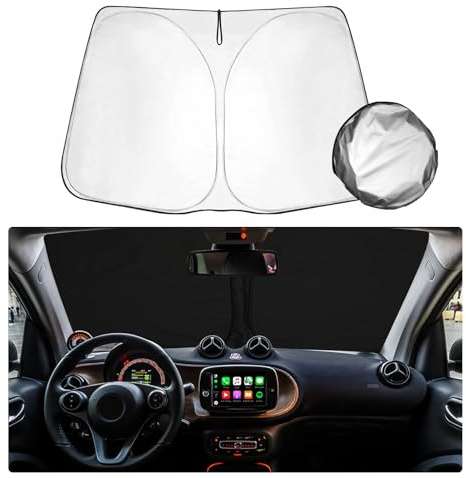 SHAOHAO Compatible con Smart Fortwo C453/EQ Fortwo/Forfour W453 Parasol Plegable con Tejido Revestido de Plata, Parasol Plegable, protección UV y contra el Calor Accesorios Smart Fortwo