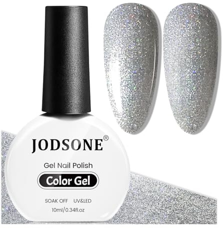 JODSONE 10ml Shiny Silver Gel Nail Polish Silver Gel Polish Glitter High Gloss Soakable U V Nails Nail Salon DIY at Home