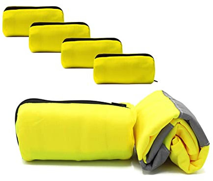 Generisch 5 x Kfz Warnweste gelb gerollt im gelben Reißverschluss-Beutel | EN ISO 20471 Unisize für Erwachsene waschbar | Motorrad