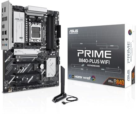 ASUS PRIME B840-PLUS WIFI AMD B840 ATX motherboard, DDR5, PCIe 4.0 Ready, three M.2 slots, Wi-Fi 6E, Realtek 2.5Gb Ethernet, DisplayPort, HDMI, rear USB 10Gbps Type-A & Type-C support, BIOS FlashBack