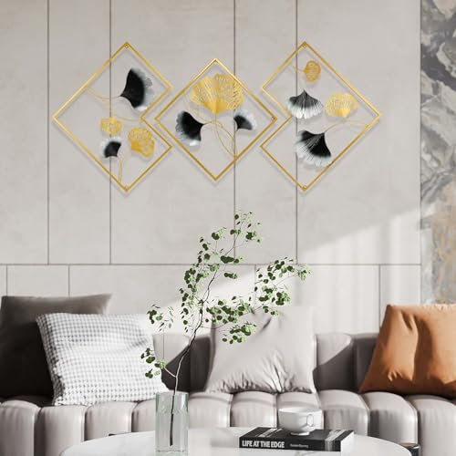 Dokeno Decorazioni da Parete in Metallo, Scultura da Parete Moderna 3D, Decorazione Murale Oro con Foglie di Ginkgo, Creative Sculture Decorativo per Soggiorno Camera Galleria da Letto Ufficio