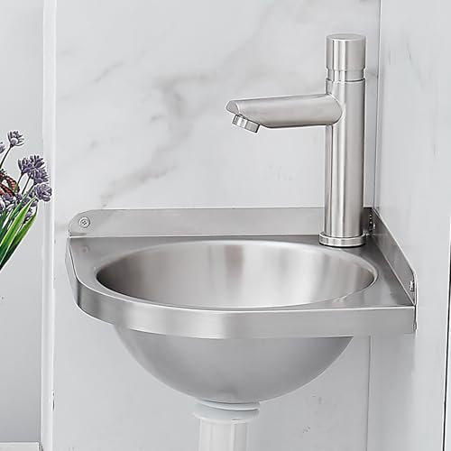 304 Stainless Steel Triangular Washbasin, Pedestal Basin, Wall-Mounted Bathroom Sink, Compact Toilet Washbasin, Small Size,I