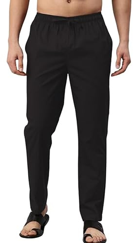 Men's Traditional Cotton White Pajama Pair for Kurta - Black