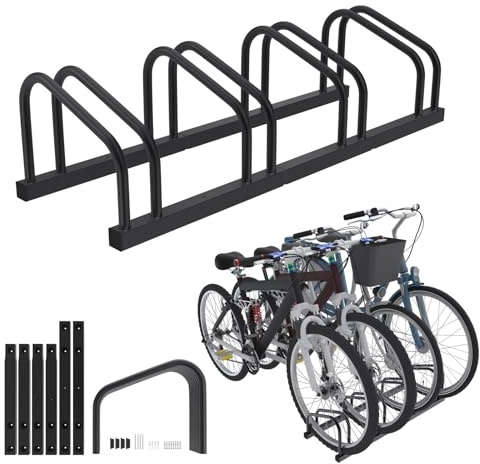 Froadp Cykelställ golv för 4 cyklar, flera stativ för 30–65 mm däckbredd, galvaniserat stålcykelhållare, golv och väggmontering, svart