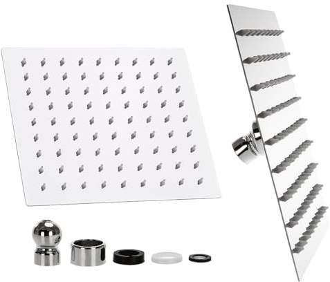 Rociador para Ducha Cuadrado, Alcachofa de Ducha de Acero Inoxidable, Plata, 8 Pulgadas, 20x20 cm.