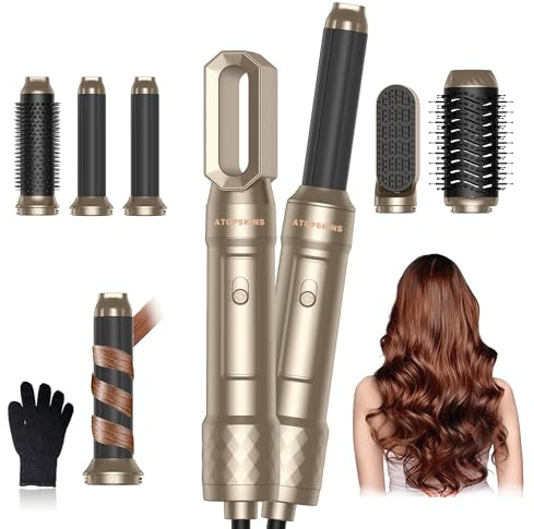 Juego de secador de pelo 6 en 1 con secador de pelo, cepillo redondo de flujo de aire, cepillo de pelo para coche, rizador de pelo, cepillo alisador, sin daños térmicos, todo en uno, para volumen del