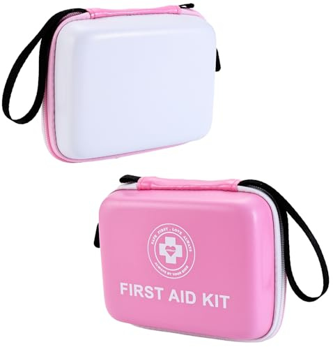 Small First Aid Kit - 165 Piece Dual-Color Emergency Medical Kit with Hard Shell & Fluorescent Exterior Coating, Emergency First Aid Kit for Home, Car, Travel, Hiking & Outdoor(Pink/White)
