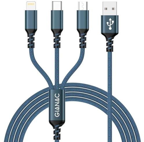 GIANAC Multi USB Cable, Universal Charging Cable [2M] Fast 3-in-1 Multifold iP Micro USB Type C Lightning Cable for iPhone, Android Galaxy, Huawei, Oneplus