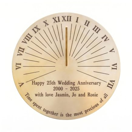 Anniversary Sundial Gift for 25th Silver Wedding Anniversary, 8 Brass Sundial for Home Decor Or Garden Present Idea- Handmade in UK for Him, Her, Parents, Grandparents Or Couples, 25 Year Celebration