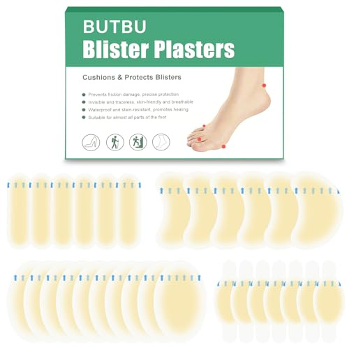BUTBU 22 Piezas Almohadillas para Ampollas, Apósitos Hidrocoloides Contra Rozaduras, Ampollas Medianas, Vendas adhesivas Impermeables para Ampoll-as, para Talón, Dedos de Los Pies（Paquete Variado A）