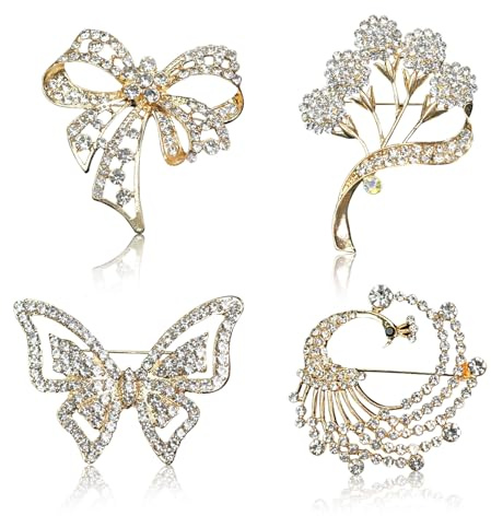 FOSDICK 4 Pezzi Spilla Cristallo Strass Colore Oro Elegante Vintage, Spilla di Strass Alla Moda, Distintivo Del Costume, Distintivo Gioiello Moda Donna, Regalo per Feste e Banchetti da Donna