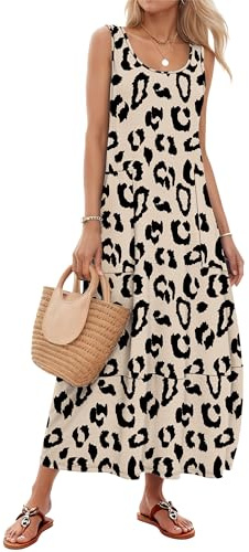 MOLERANI Women Summer Dresses Sleeveless Maxi Dress for Women UK Scoop Neck Ladies Dress with Pockets HR Leopard M