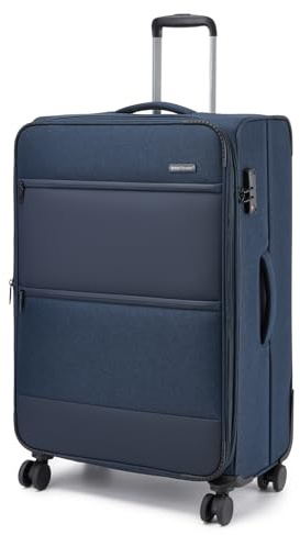 British Traveller Valise Soute de Grande Taille 79.5x49x32.5 cm 100L, Valise Souple et Extensible (+3.5cm - Légère et Résistante avec 4 Roues Silencieuses 360° et Serrure TSA, Marine