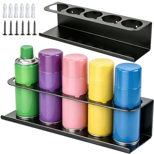 KAGEYMB 2 soportes para latas de aerosol de acero al carbono negro para 5 latas de 7,6 cm, soporte para latas de taller con tubo de expansión y tornillos, accesorios para garaje, taller, caravana