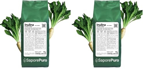 SaporePuro Inulina da cicoria 1 Kg - CATENA LUNGA - Fibra vegetale prebiotica da radici di cicoria - Polvere di inulina ad alte prestazioni per la sostituzione dei grassi (Confezione da 2)