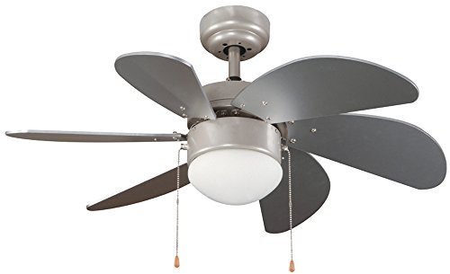 wonderlamp Ventilador de Techo Plata 76 cm con Motor AC 3 Velocidades, 6 Palas MDF, Función Verano Invierno, Casquillo E27, Apto Techos Inclinados 19°, NO TIENE MANDO A DISTANCIA