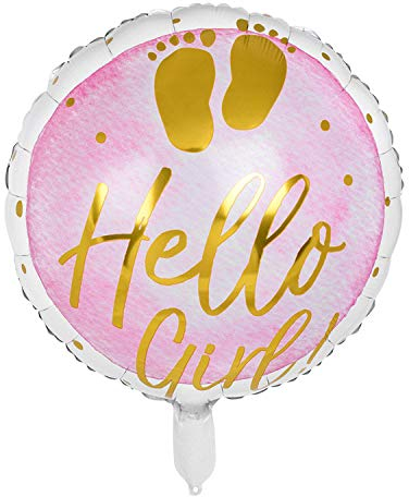 Boland 53240 – Ballon gonflable Hello Girl, diamètre 45 cm, à gonfler, ballon à hélium, fête prénatale, naissance, fille, cadeau, décoration