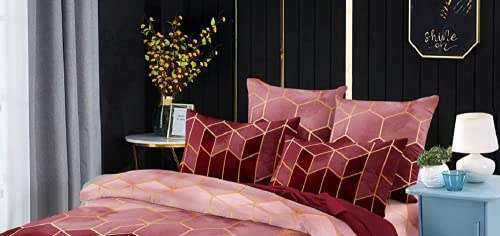 Luofanfei 2 Stück Kissenbezüge 40x80cm Rot Geometrisch Kariert Marmor Muster Kopfkissenbezug mit Reißverschluss Microfaser Kissenhülle