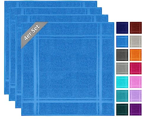 Lashuma Küchenhandtücher Frottee 50x50 cm Baumwolle 4er Set, London Geschirrtücher Blau - Capri