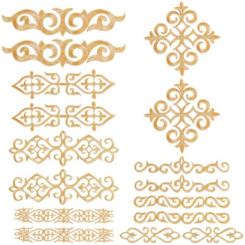 NBEADS 16 st guldblomma broderi lappar, påstrykbara lappar sömnad lappar gyllene blommor applikationer för brudklänning dekoration kläder reparation ryggsäckar jeans kepsar