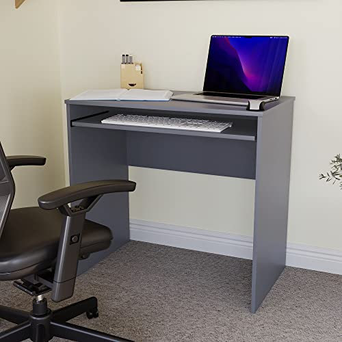 Vida Designs Huby Small Computer Desk, Home Office Compact PC/Laptop Table, Gaming Study Portable, Workstation with Keyboard Tray, Furniture, Grey