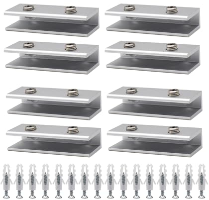 RoadLoo 8 Stück Glashalter,Glasklemme Glasklemmen Glass Brackets Glass Hinge Aluminum Glass Shelf Support Solid Glass Clip Shelf Adaptive 8-10mm Thickness Glass for Staircase Handrail