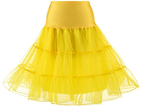 YYKSYDPT 50s Sottogonna Petticoat Organza Retro Tutu Vintage Rockabilly Mini Gonne Tulle Skirt (S, Giallo)