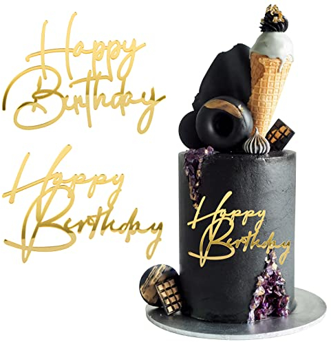 BETESSIN 2pz Topper Torta Happy Birthday Buon Compleanno Decorazione Torta Compleanno in Acrilico Cake Topper Decorazione per Torta Compleanno Oro Dorato