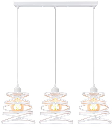 iDEGU 3 Luces Lámpara Colgante Moderna Creativa Lámpara de Techo Vintage de Diseño en Espiral de Cascada de Metal E27 Luz de Araña para Cocina Comedor Salón Dormitorio(20cm, Blanco, Barra)