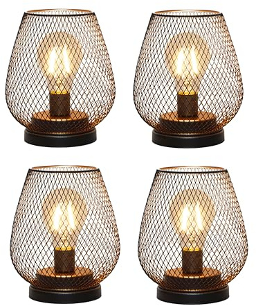 TRIROCKS Set of 4 Battery Operated Table Lamps with 6H Timer, Bronze | Each 17 cm metal cage lamp includes an LED bulb and 6H timer and requires 3 AA batteries, not included, for cordless display