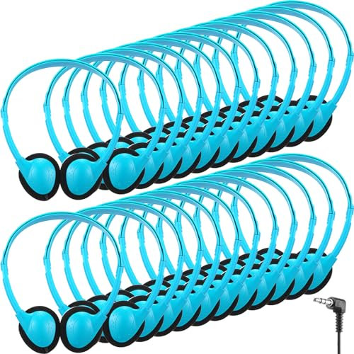 Konohan Paquete de 30 auriculares a granel para niños, auriculares de aula, auriculares para estudiantes para clase escolar, auriculares ajustables en la oreja, auriculares de alambre con conector de