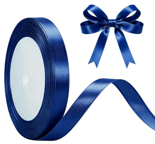 Mörkblått rosa band 10 mm för presentförpackning 22 m, mörkblå satinband 10 mm tjockt tygband för hantverk tårta, hårrosett, polyester juldekoration