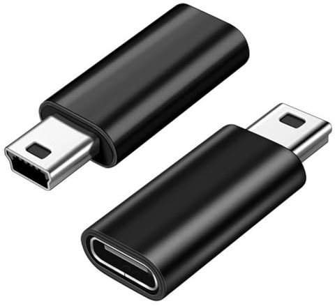 USB C auf Mini USB Adapter 2 Stück, USB C Buchse auf Mini USB 2.0 Typ-B Stecker Adapter, Unterstützt Laden und Datenübertragung, Kompatibel mit Digitalkamera, Dashcam usw., Schwarz