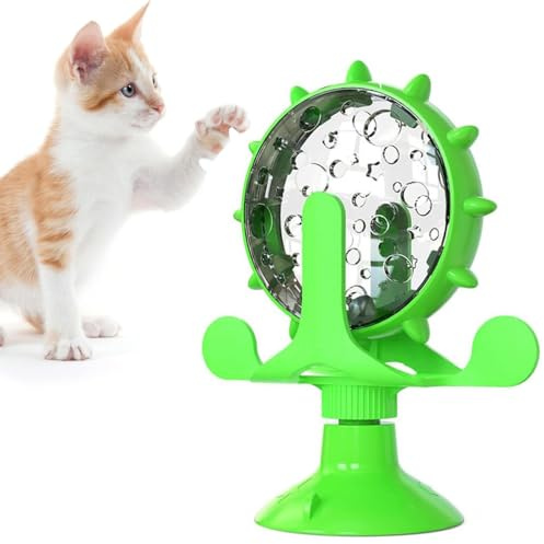 Katter, intelligensleksak, interaktiv snacksdispenser för husdjur, springcykel, kattleksak, träningscykel och utfodringsleksak med sugkoppar för hundar och fotbollsbräda för katter (grön)
