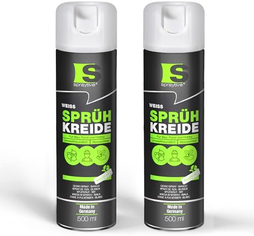 Spraytive 2 x 500ml Sprühkreide weiß - Abwaschbare leuchtende Kreidefarbe, Outdoor Kreidespray, Bodenmarkierung, Temporäres Markierungsspray, Farbspray für Asphalt, Gras, Beton