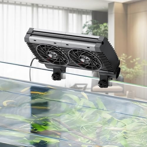 Pawfly Refroidisseur d'aquarium, d'aquarium Silencieux, Ventilateur d'aquarium avec Vitesse réglable et minuterie, Refroidisseur d'eau pour Terrarium jusqu'à 60cm de Bassin (2 Ventilateur)
