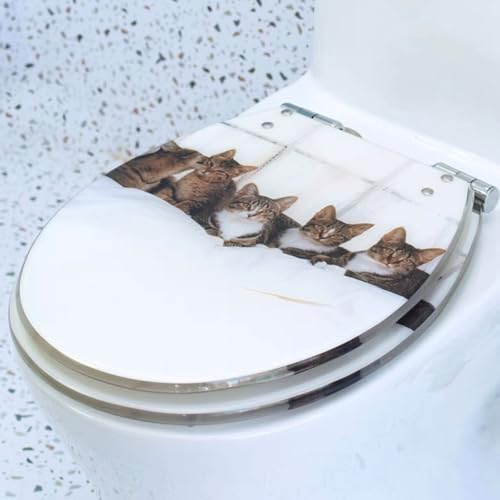Serenitison Toilettensitz mit 3D Katzenmuster,Toilettensitz aus Harz,WC Deckel aus Kunstharz,mit Absenkautomatik/Softclose,Verschleißfest,für Zuhause,Gästebad,Studio,Apartment,Hotel(42 * 36CM)