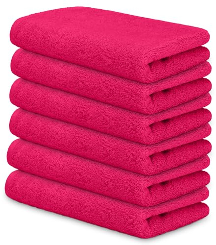 DECASATEXTIL Lot de 6 petites serviettes 30 x 50 cm coton 450 g/m² – Douces et absorbantes – Serviettes de visage, toilettes ou invités – Maison, hôtel ou spa – Fuxia