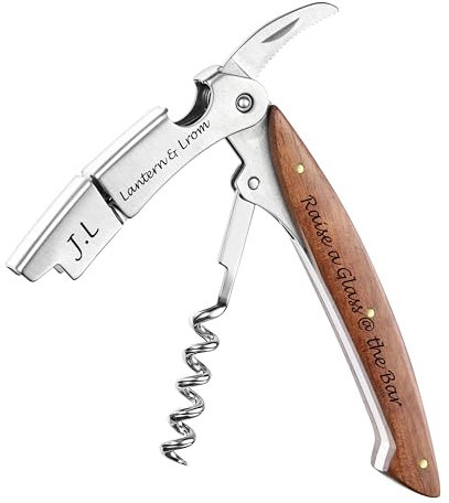 Fanery Sue Cavatappi da Sommelier Inciso e Personalizzato - Apri bottiglie da vino Professionale 3 in 1 in Acciaio Inox con Tagliafogli e Apri birra