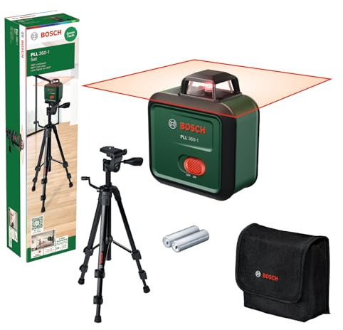 Bosch nivelleringslaser PLL 360-1 med TT 120 stativ (självnivellerande 360° planlaser, ±0,4 mm/m noggrannhet, 12 m arbetsområde, lutningsfunktion, i kartong)