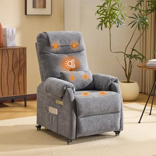 Bonnlo Sillón de relax, sillón de televisión, sillón de masaje eléctrico con función reclinable, sillón de TV, masaje de 6 puntos y función de calor, puertos USB-C y USB-A, 1 bolsillo lateral, tela de